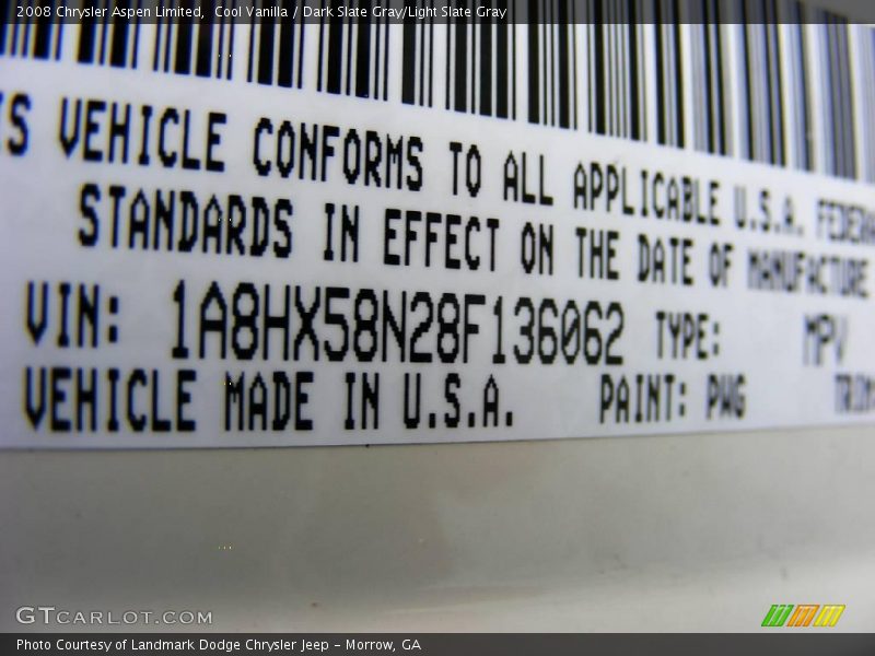 Cool Vanilla / Dark Slate Gray/Light Slate Gray 2008 Chrysler Aspen Limited