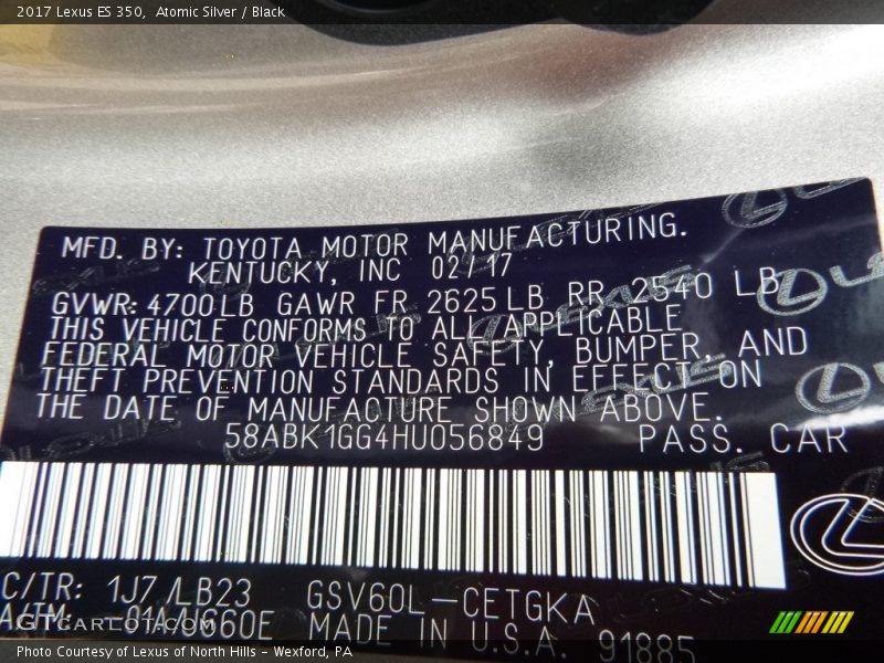 Atomic Silver / Black 2017 Lexus ES 350