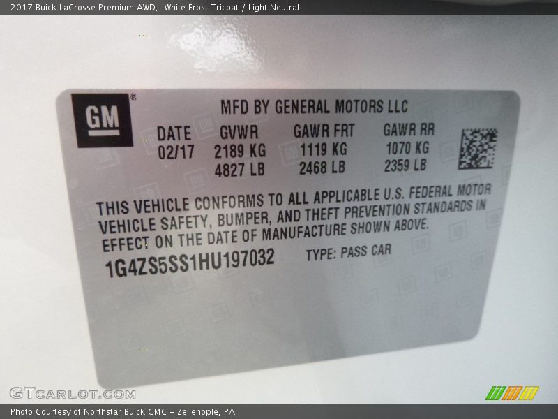 White Frost Tricoat / Light Neutral 2017 Buick LaCrosse Premium AWD