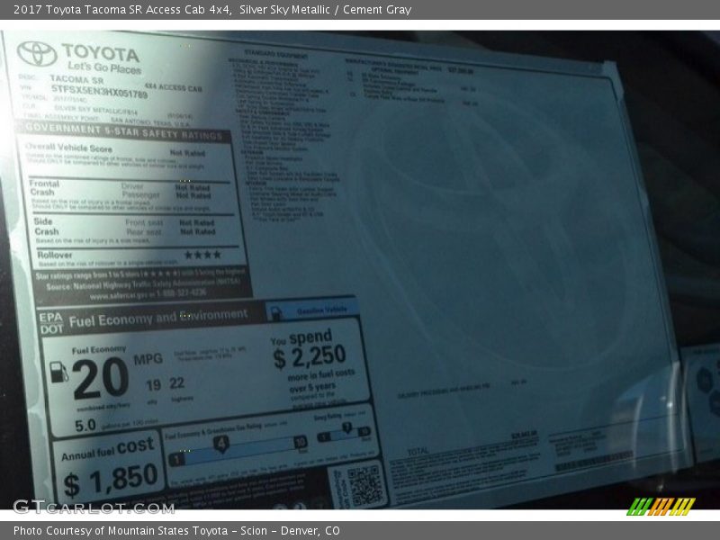 Silver Sky Metallic / Cement Gray 2017 Toyota Tacoma SR Access Cab 4x4