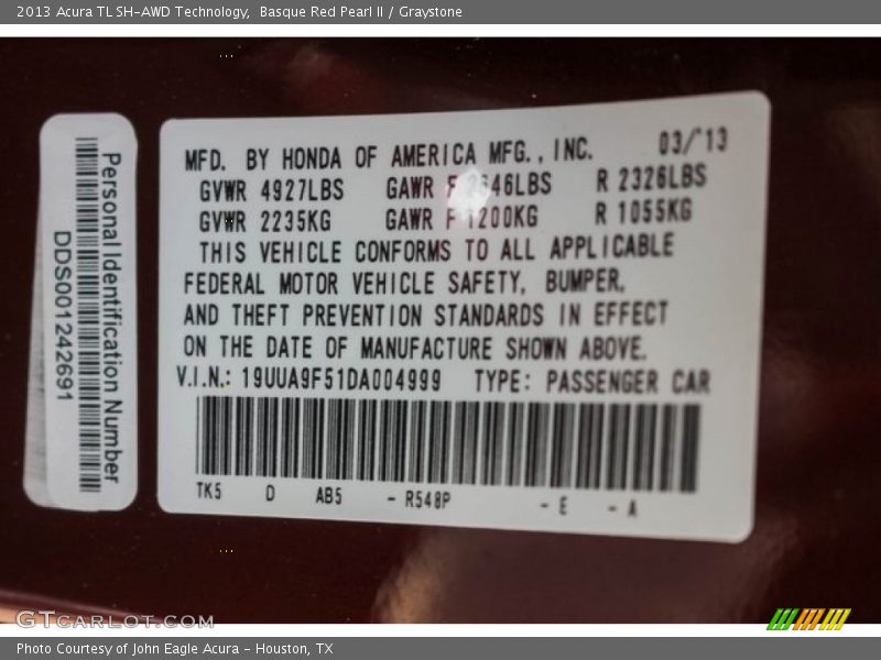 Basque Red Pearl II / Graystone 2013 Acura TL SH-AWD Technology