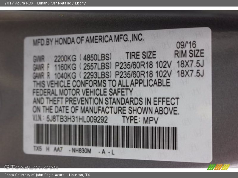 Lunar Silver Metallic / Ebony 2017 Acura RDX