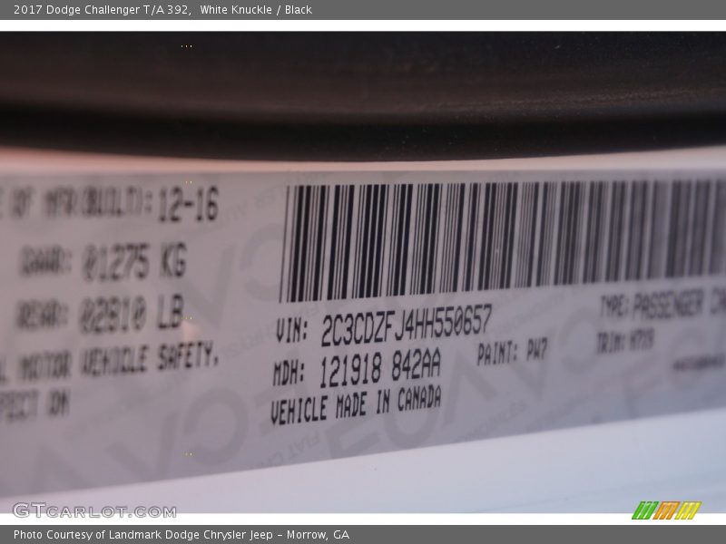 White Knuckle / Black 2017 Dodge Challenger T/A 392