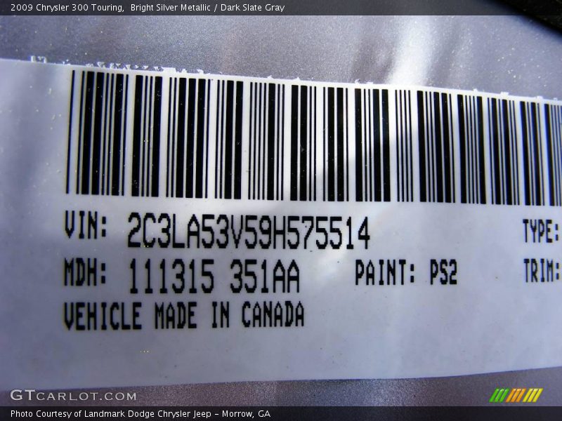 Bright Silver Metallic / Dark Slate Gray 2009 Chrysler 300 Touring