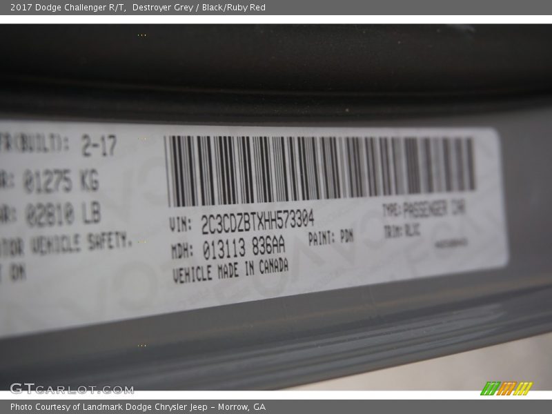Destroyer Grey / Black/Ruby Red 2017 Dodge Challenger R/T
