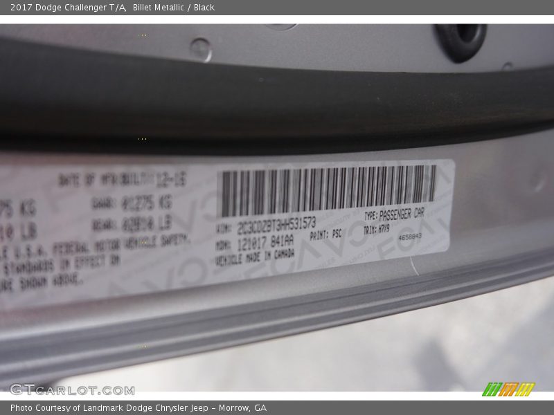 Billet Metallic / Black 2017 Dodge Challenger T/A