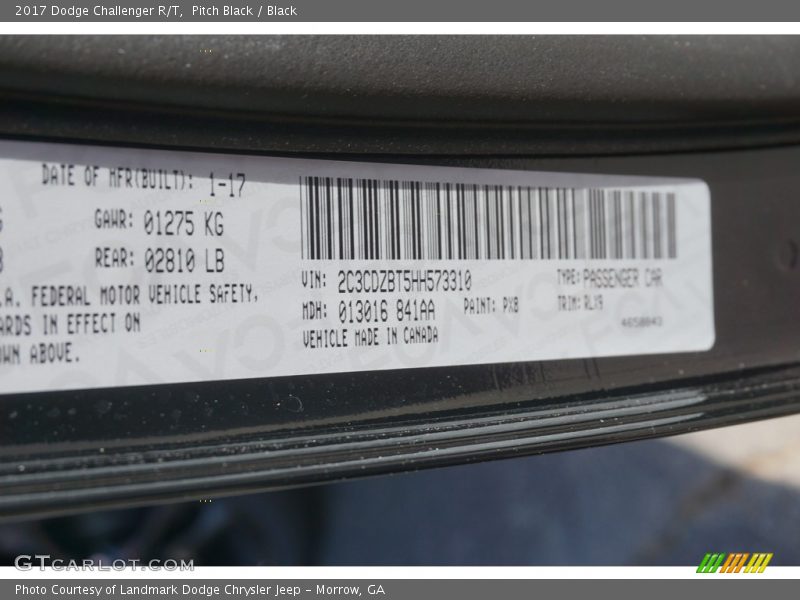 Pitch Black / Black 2017 Dodge Challenger R/T