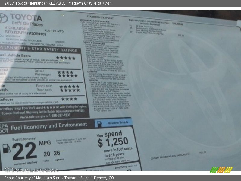 Predawn Gray Mica / Ash 2017 Toyota Highlander XLE AWD