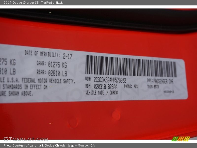 2017 Charger SE TorRed Color Code PR3