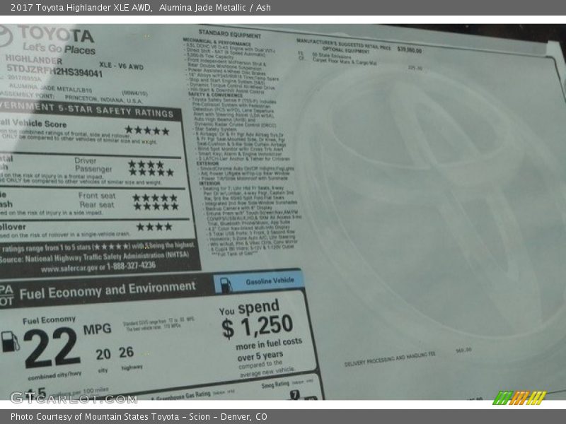 Alumina Jade Metallic / Ash 2017 Toyota Highlander XLE AWD