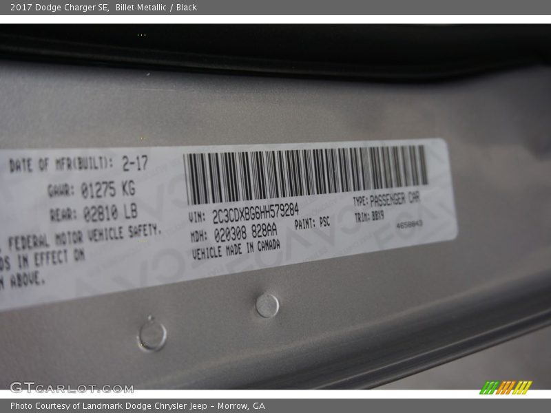 Billet Metallic / Black 2017 Dodge Charger SE