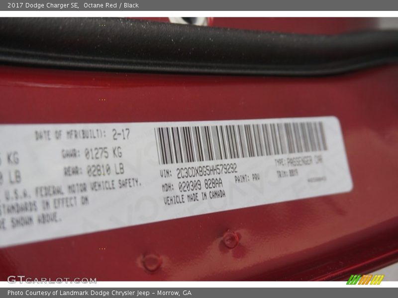 Octane Red / Black 2017 Dodge Charger SE