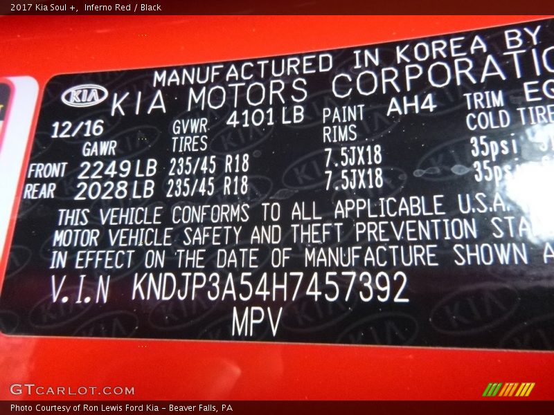 Inferno Red / Black 2017 Kia Soul +