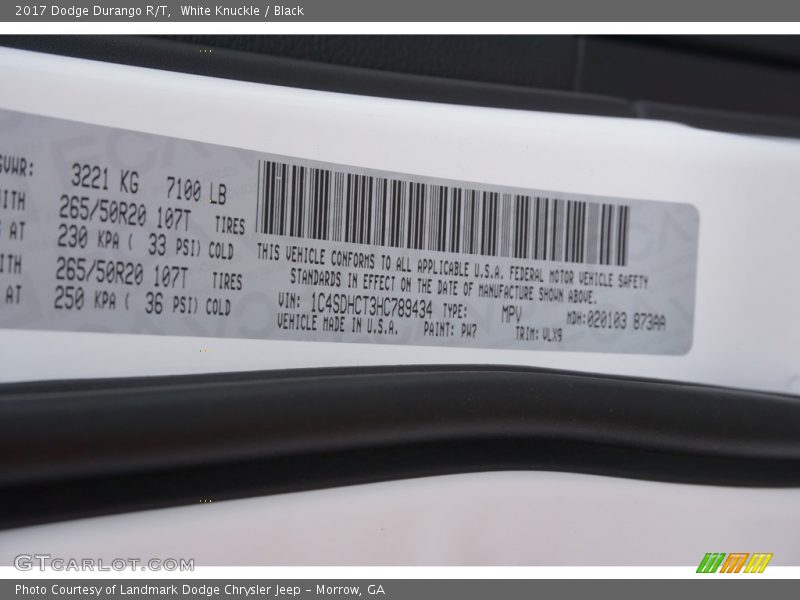 White Knuckle / Black 2017 Dodge Durango R/T