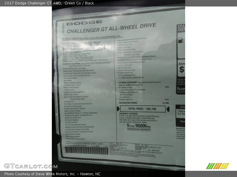  2017 Challenger GT AWD Window Sticker