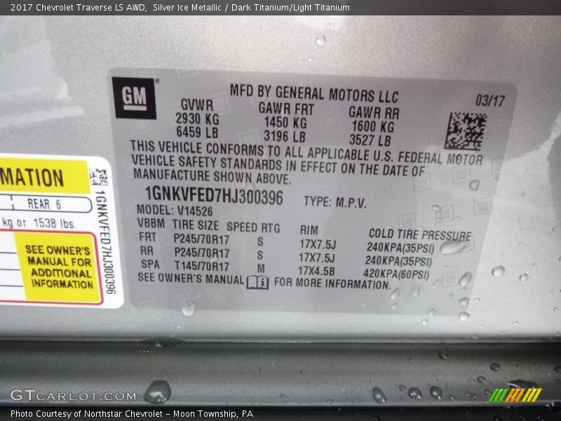 Silver Ice Metallic / Dark Titanium/Light Titanium 2017 Chevrolet Traverse LS AWD