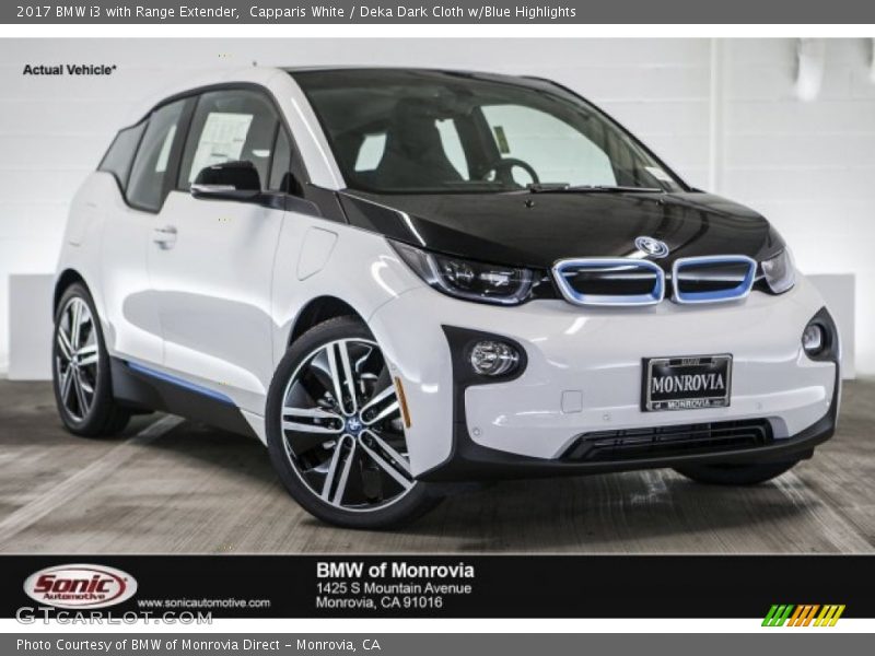 Capparis White / Deka Dark Cloth w/Blue Highlights 2017 BMW i3 with Range Extender