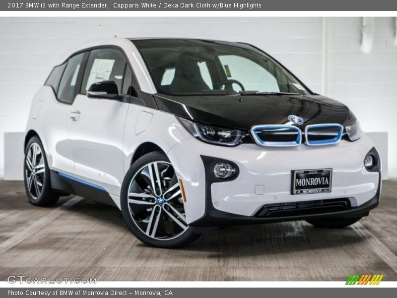 Capparis White / Deka Dark Cloth w/Blue Highlights 2017 BMW i3 with Range Extender