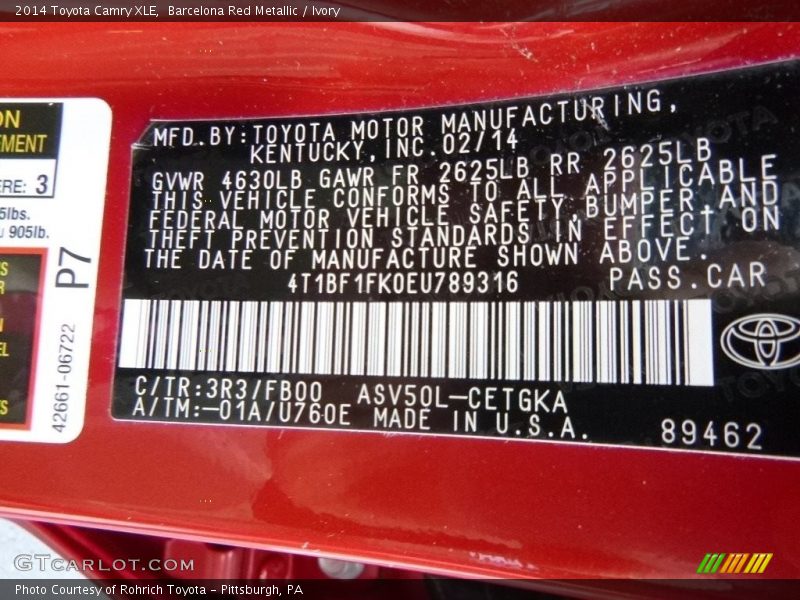 Barcelona Red Metallic / Ivory 2014 Toyota Camry XLE