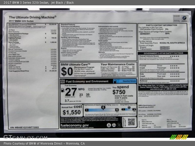 Jet Black / Black 2017 BMW 3 Series 320i Sedan