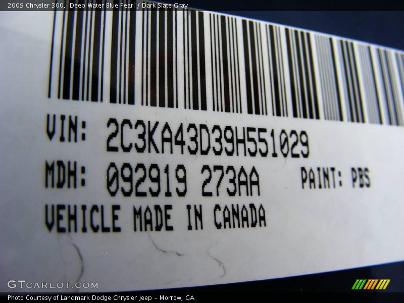 Deep Water Blue Pearl / Dark Slate Gray 2009 Chrysler 300