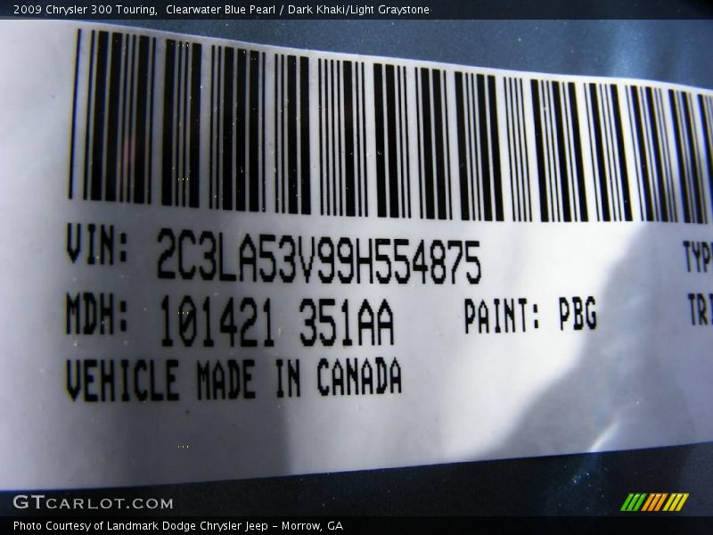 Clearwater Blue Pearl / Dark Khaki/Light Graystone 2009 Chrysler 300 Touring