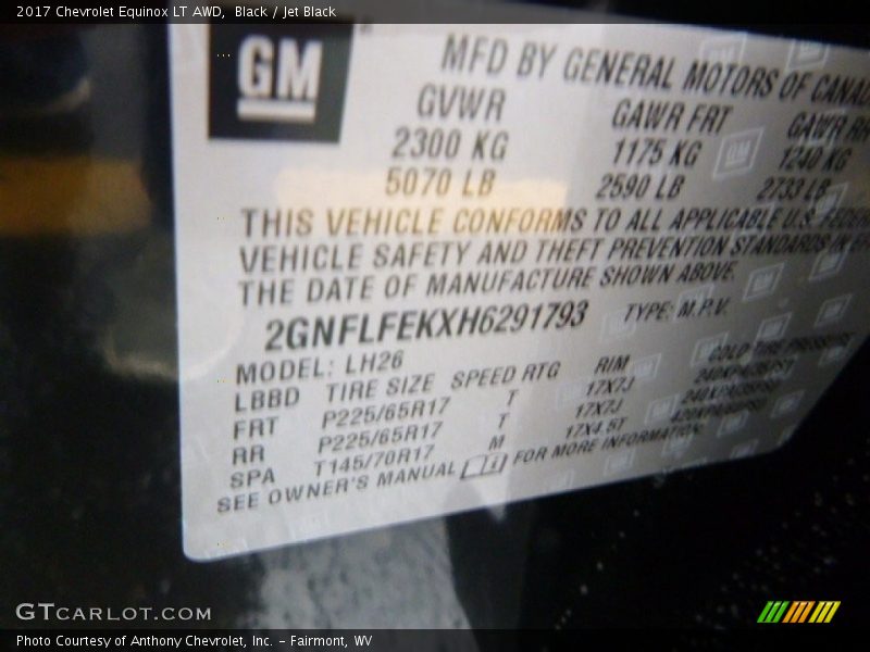 Black / Jet Black 2017 Chevrolet Equinox LT AWD