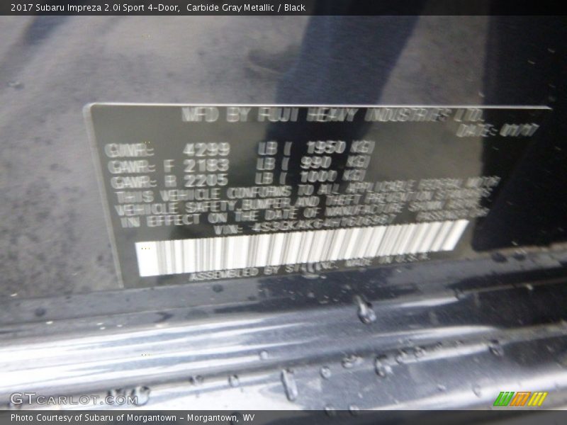Carbide Gray Metallic / Black 2017 Subaru Impreza 2.0i Sport 4-Door