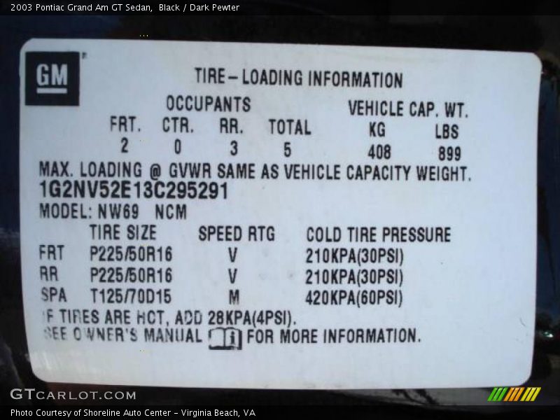 Black / Dark Pewter 2003 Pontiac Grand Am GT Sedan
