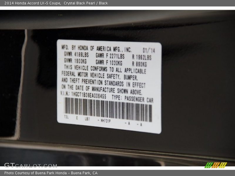 Crystal Black Pearl / Black 2014 Honda Accord LX-S Coupe