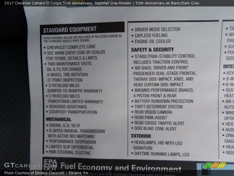 Nightfall Gray Metallic / 50th Anniversary Jet Black/Dark Gray 2017 Chevrolet Camaro SS Coupe 50th Anniversary