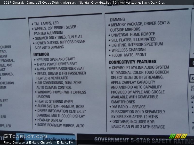Nightfall Gray Metallic / 50th Anniversary Jet Black/Dark Gray 2017 Chevrolet Camaro SS Coupe 50th Anniversary