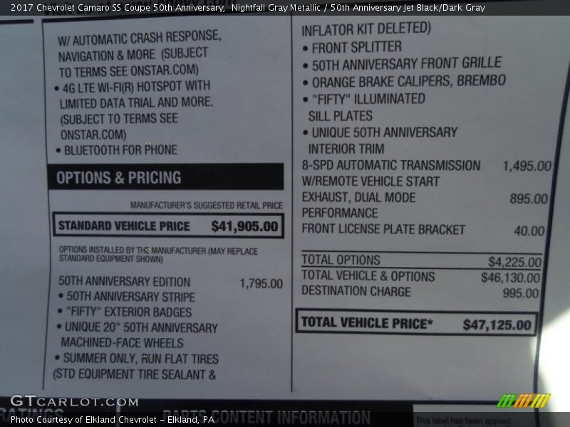 Nightfall Gray Metallic / 50th Anniversary Jet Black/Dark Gray 2017 Chevrolet Camaro SS Coupe 50th Anniversary