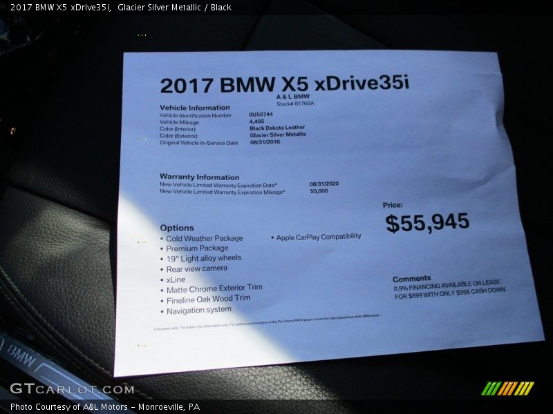 Glacier Silver Metallic / Black 2017 BMW X5 xDrive35i