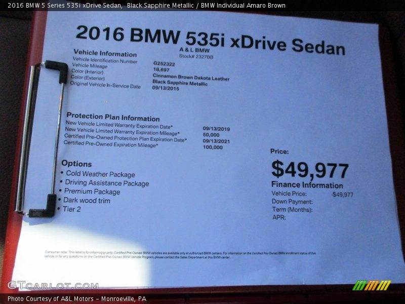 Black Sapphire Metallic / BMW Individual Amaro Brown 2016 BMW 5 Series 535i xDrive Sedan