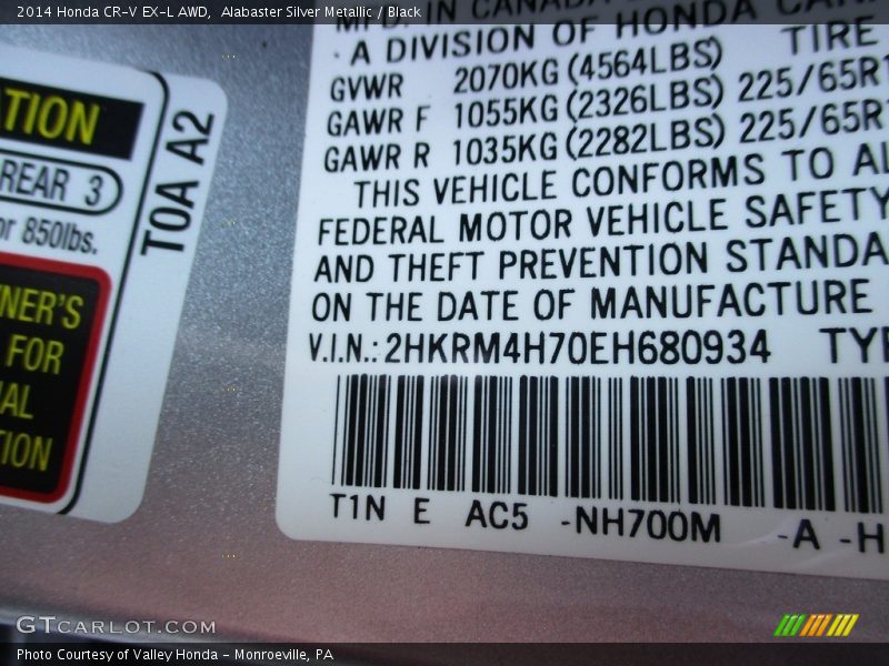 Alabaster Silver Metallic / Black 2014 Honda CR-V EX-L AWD