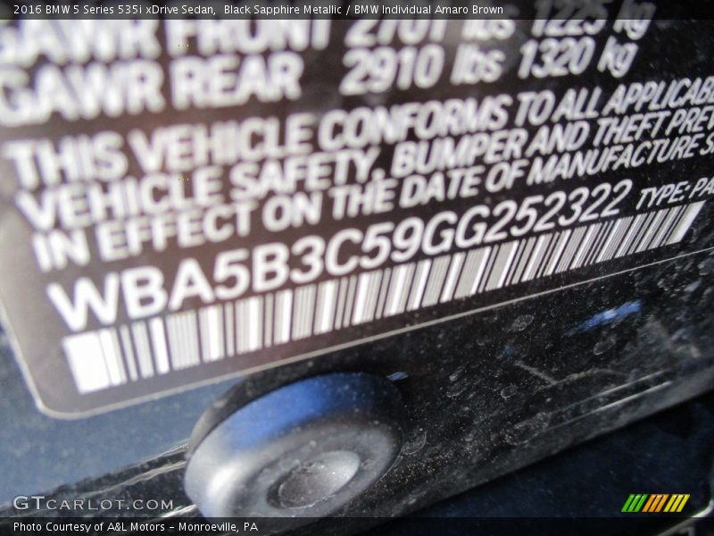 Black Sapphire Metallic / BMW Individual Amaro Brown 2016 BMW 5 Series 535i xDrive Sedan
