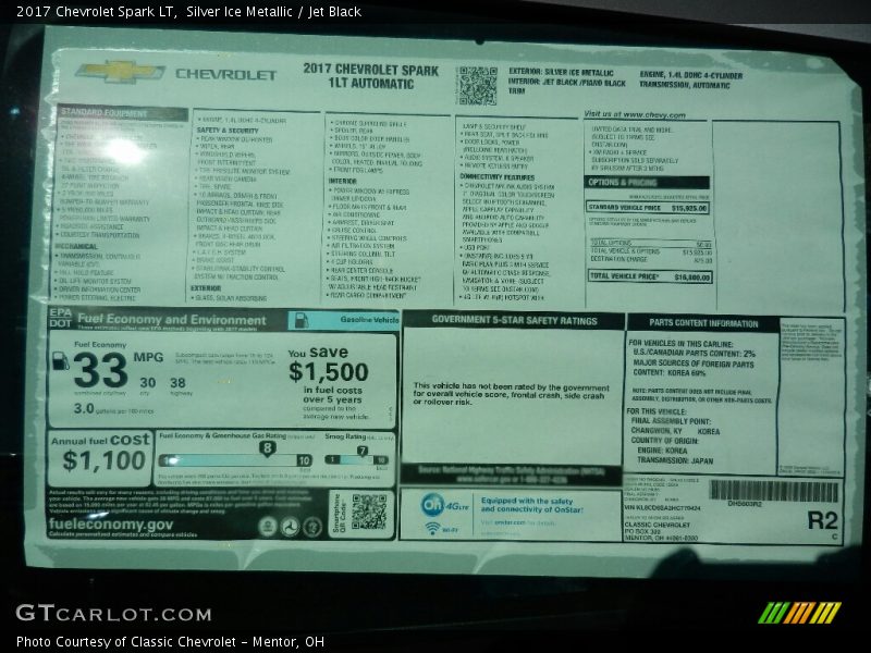 Silver Ice Metallic / Jet Black 2017 Chevrolet Spark LT