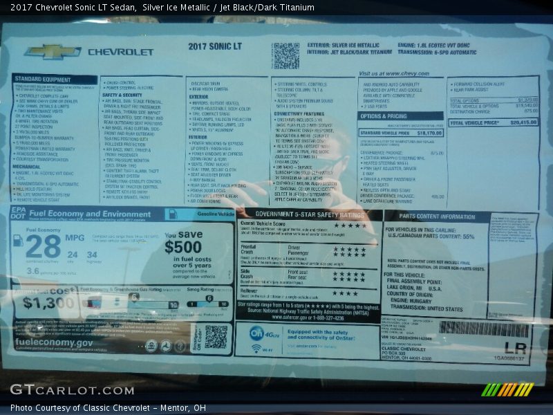 Silver Ice Metallic / Jet Black/Dark Titanium 2017 Chevrolet Sonic LT Sedan