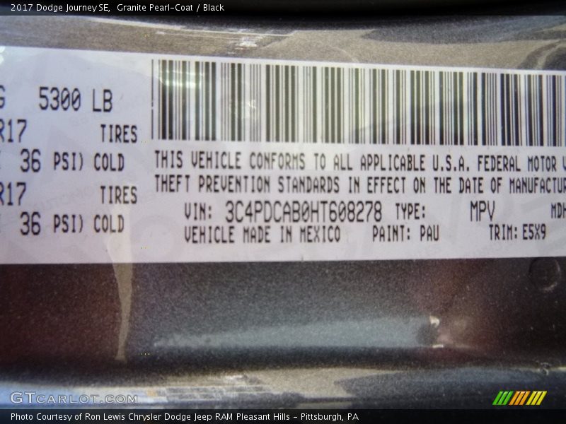 Granite Pearl-Coat / Black 2017 Dodge Journey SE