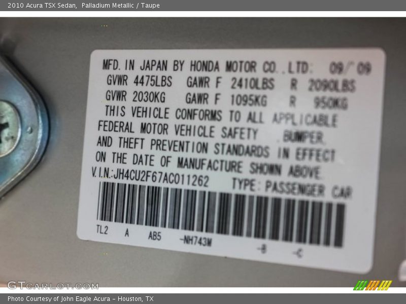 Palladium Metallic / Taupe 2010 Acura TSX Sedan