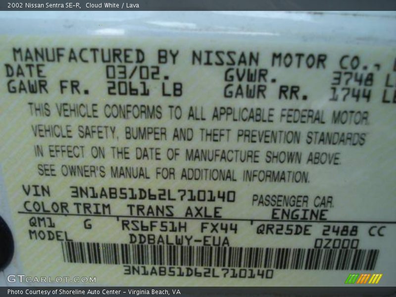 Cloud White / Lava 2002 Nissan Sentra SE-R