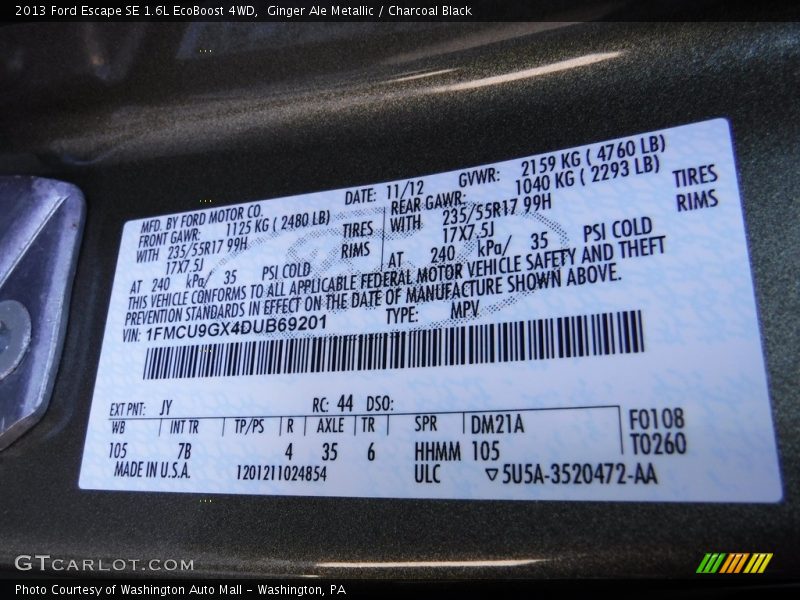 Ginger Ale Metallic / Charcoal Black 2013 Ford Escape SE 1.6L EcoBoost 4WD