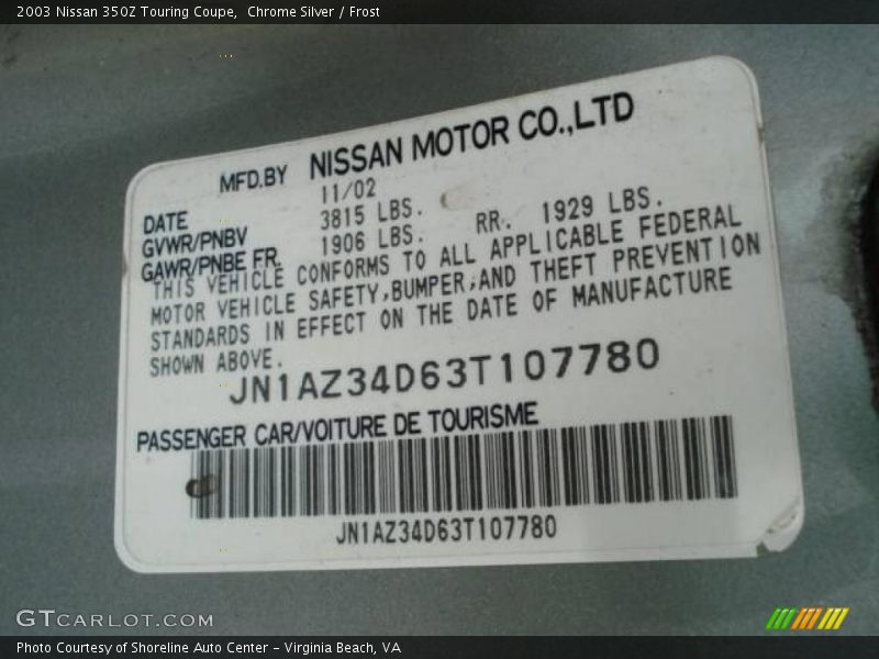 Chrome Silver / Frost 2003 Nissan 350Z Touring Coupe