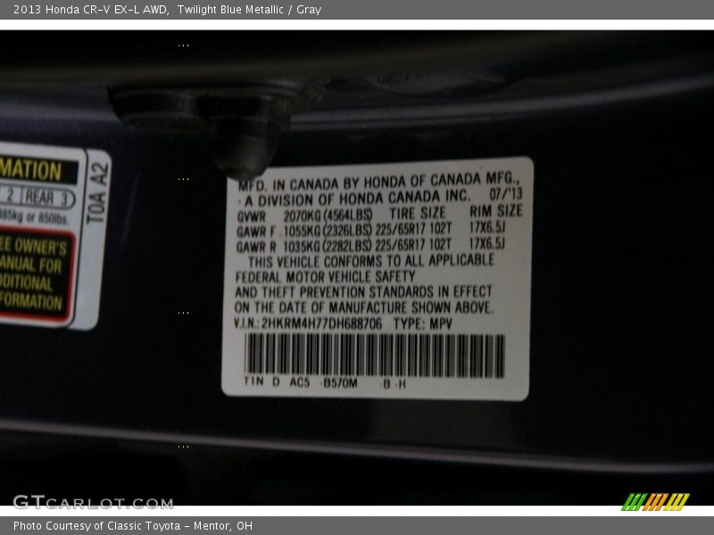 Twilight Blue Metallic / Gray 2013 Honda CR-V EX-L AWD