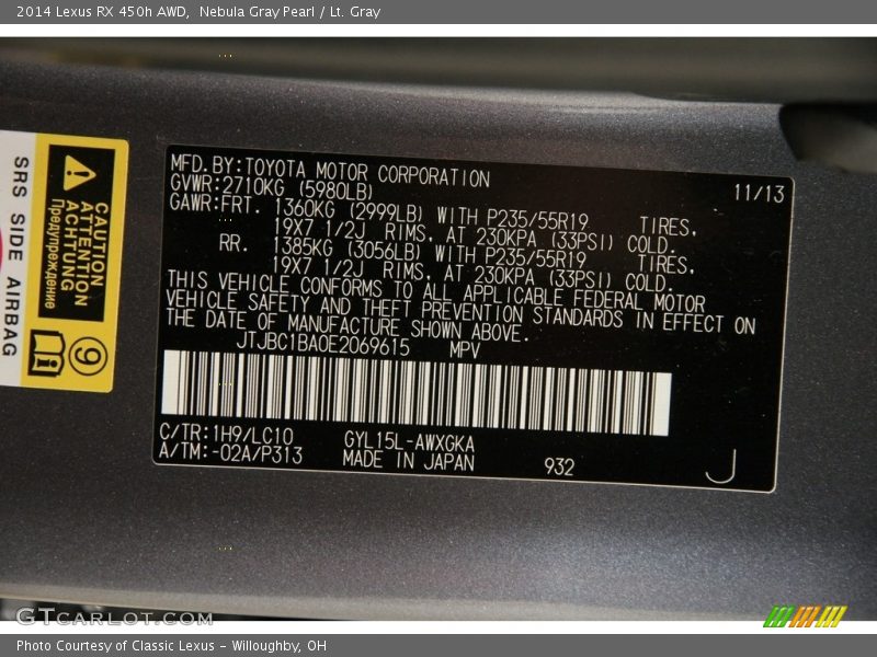 Nebula Gray Pearl / Lt. Gray 2014 Lexus RX 450h AWD