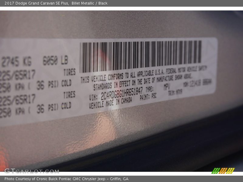 Billet Metallic / Black 2017 Dodge Grand Caravan SE Plus