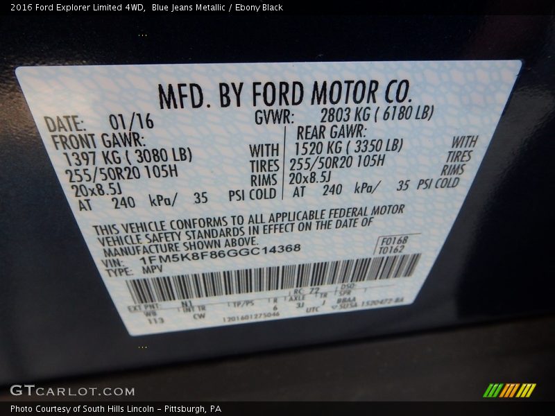 Blue Jeans Metallic / Ebony Black 2016 Ford Explorer Limited 4WD