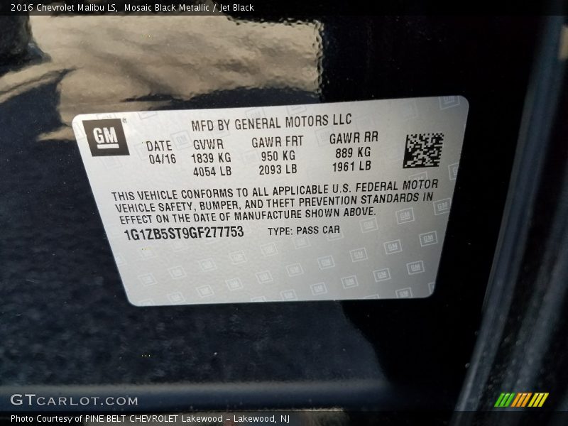 Mosaic Black Metallic / Jet Black 2016 Chevrolet Malibu LS