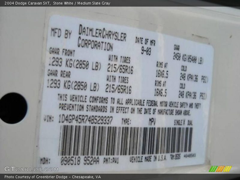 Stone White / Medium Slate Gray 2004 Dodge Caravan SXT